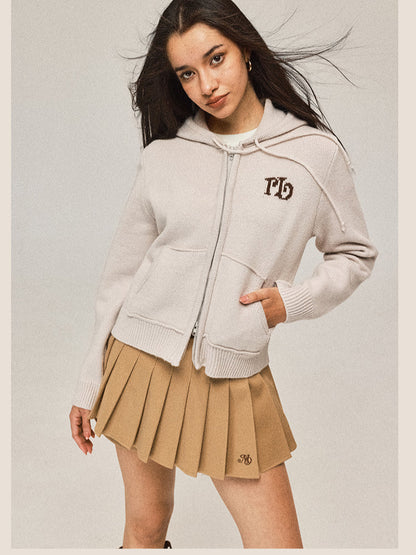 Short Hooded Knit Cardigan