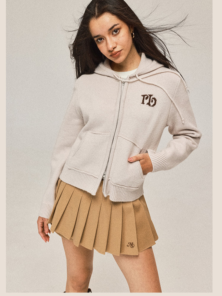 Short Hooded Knit Cardigan