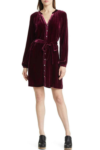 Color Velvet Long-sleeved V-neck Lace-up Mini Dress