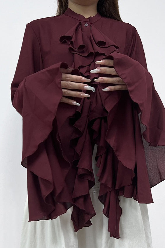 Ruffle Trim Button Blouse
