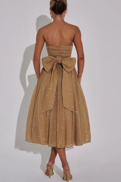 Off-shoulder Backless Bow Maxi Dress