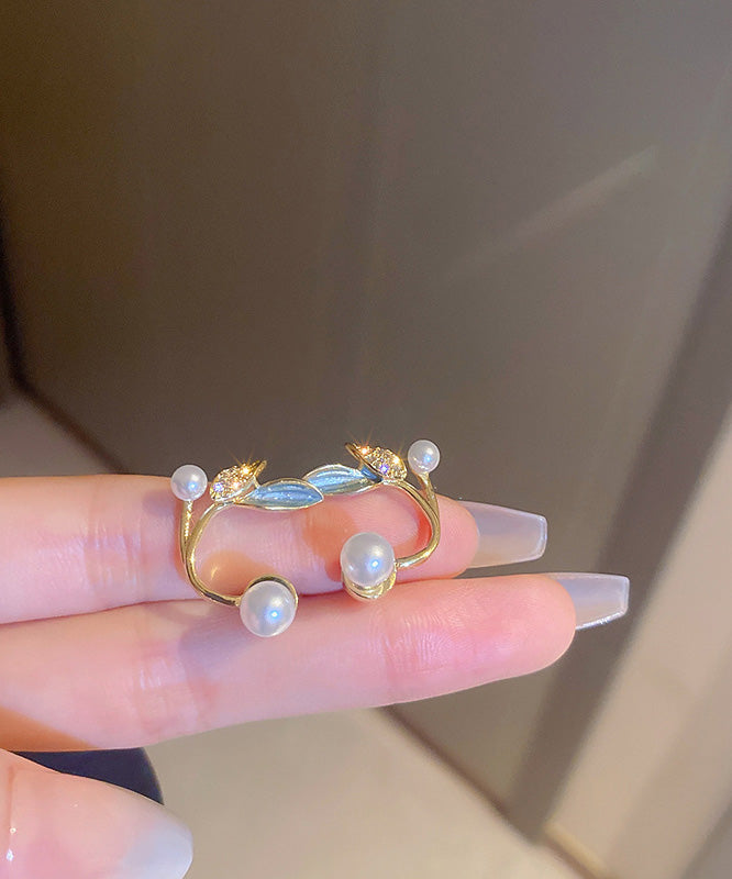 Gold Copper Overgild Zircon Pearl Leaf Hoop Earrings