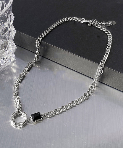 Fine Silk Stainless Steel Zircon Asymmetrical Lariat Necklace