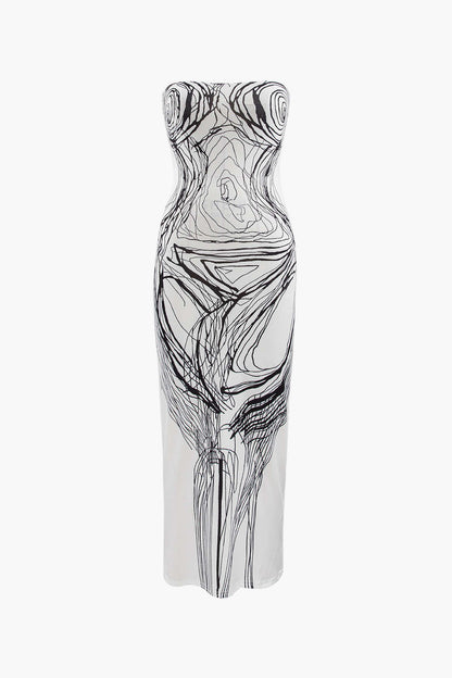 Agatha Print Strapless Midi Dress