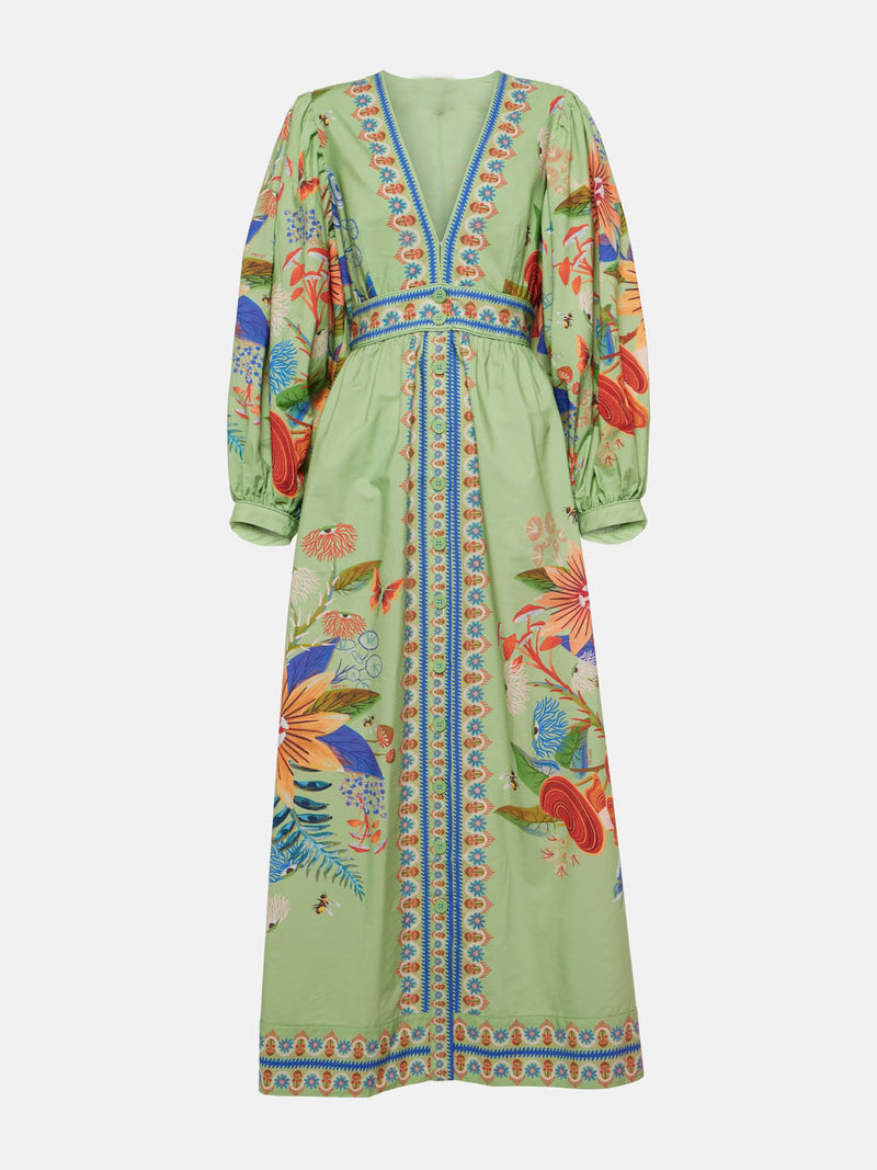 Delicate V-neck Single Breasted Midi Dress