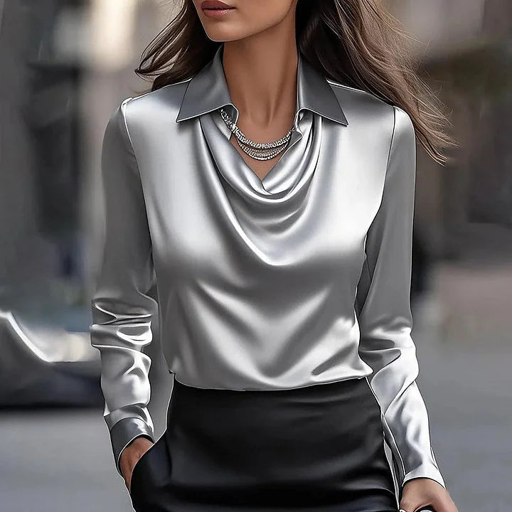 Selena - Luxe Satin Blouse With Soft Neckline