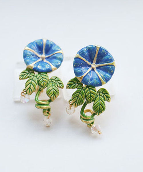 Gold Morning Glory Handmade Painting Copper Stud Earrings