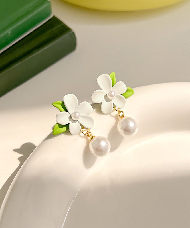 Classy White Alloy Pearl Drop Earrings