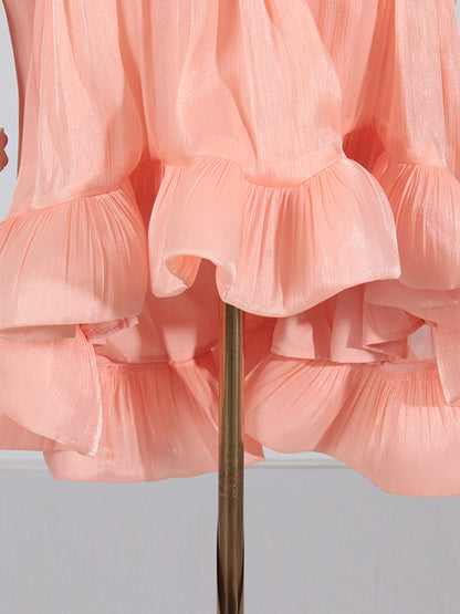 High-low Loose Pleated Split-joint Stand Collar Mini Dresses