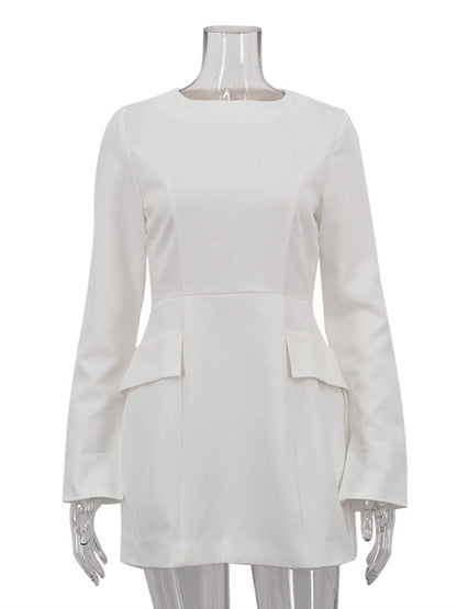 Bodycon Long Sleeves Color Split-joint Zipper Round-neck Mini Dresses