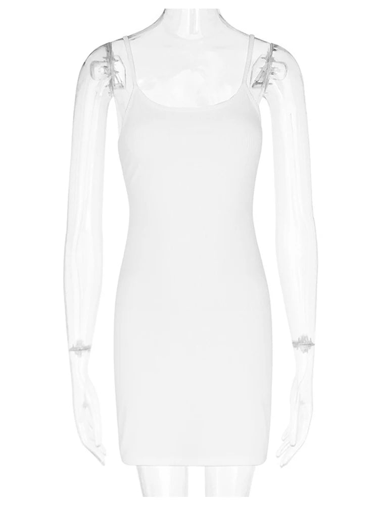 Basic Dress for White Spaghetti Strap Sleeveless a Line Mini Dresses Y2k Clothes 2000s Aesthetic Dress Beach Wear