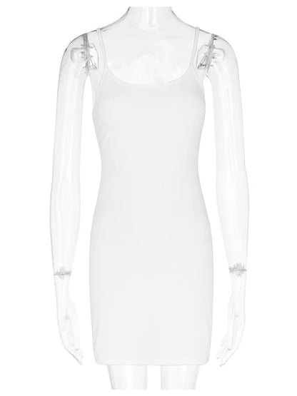 Basic Dress for White Spaghetti Strap Sleeveless a Line Mini Dresses Y2k Clothes 2000s Aesthetic Dress Beach Wear