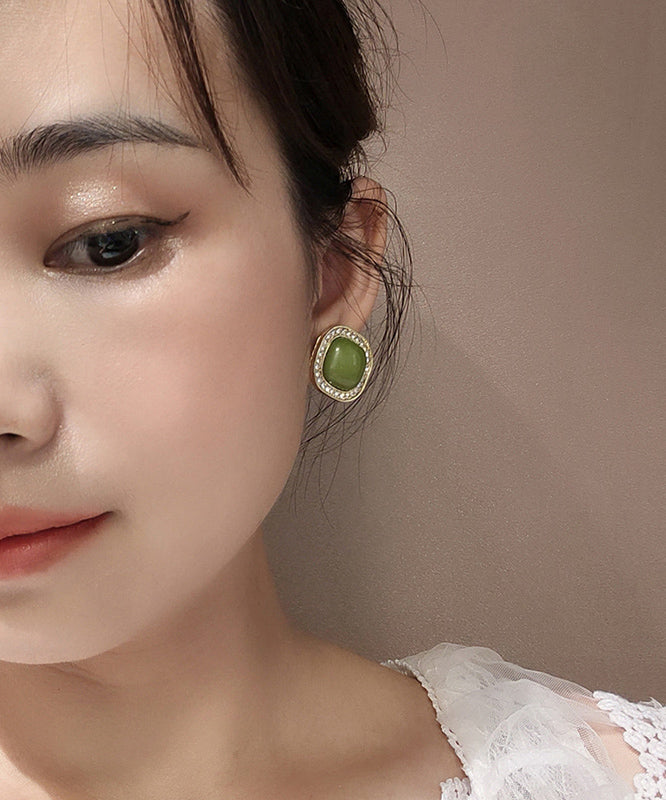 Diy Green Sterling Silver Zircon Resin Stud Earrings