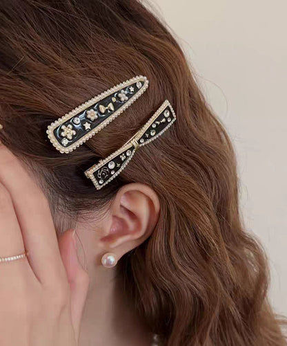 Black Alloy Zircon Bow and Water Drop Two-piece Set Hairpin