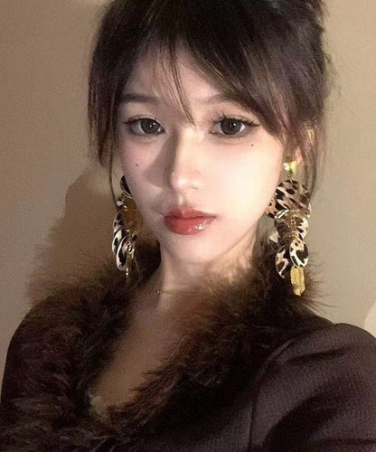 Leopard Copper Cloth Sequins Tassel Drop Earrings