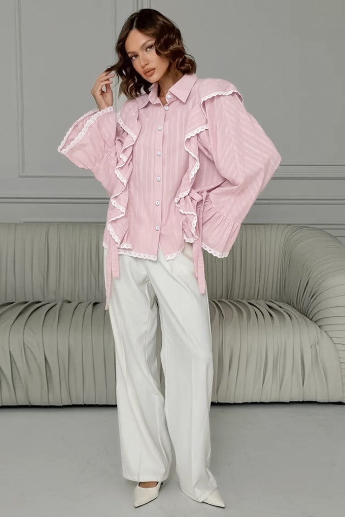 Jacquard Bell Sleeve Loose Blouse