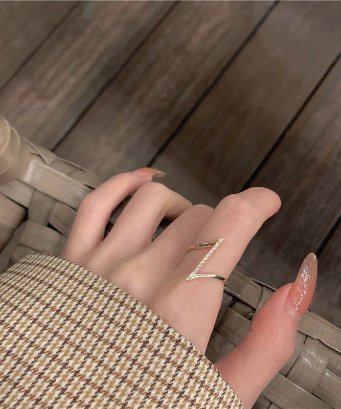 Gold Copper Overgild Zircon Open Rings Two-piece Set