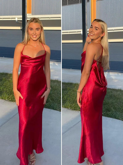 Satin Backless Dress for Temperament Female Banquet Vestido Club High Waist ’s Evening Maxi Dresses