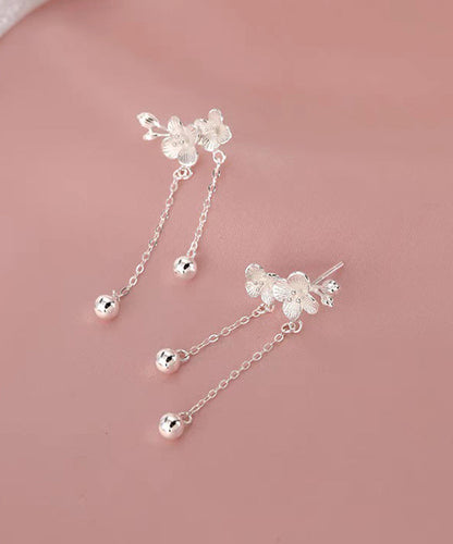 White Sterling Silver Plum Blossom Tassel Drop Earrings
