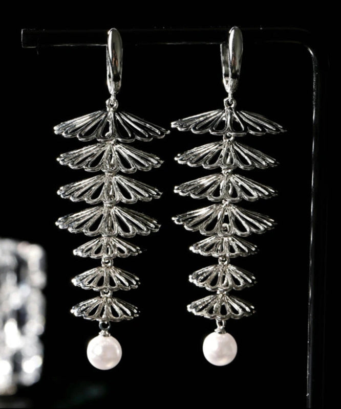 Silk Copper Overgild Hollow Out Pearl Drop Earrings
