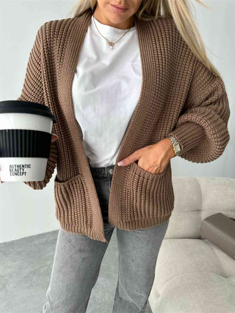 Color V-neck Long-sleeved Knitted Cardigan