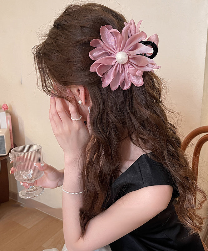 Modern Pink Acrylic Fabric Art Pearl Hairpin