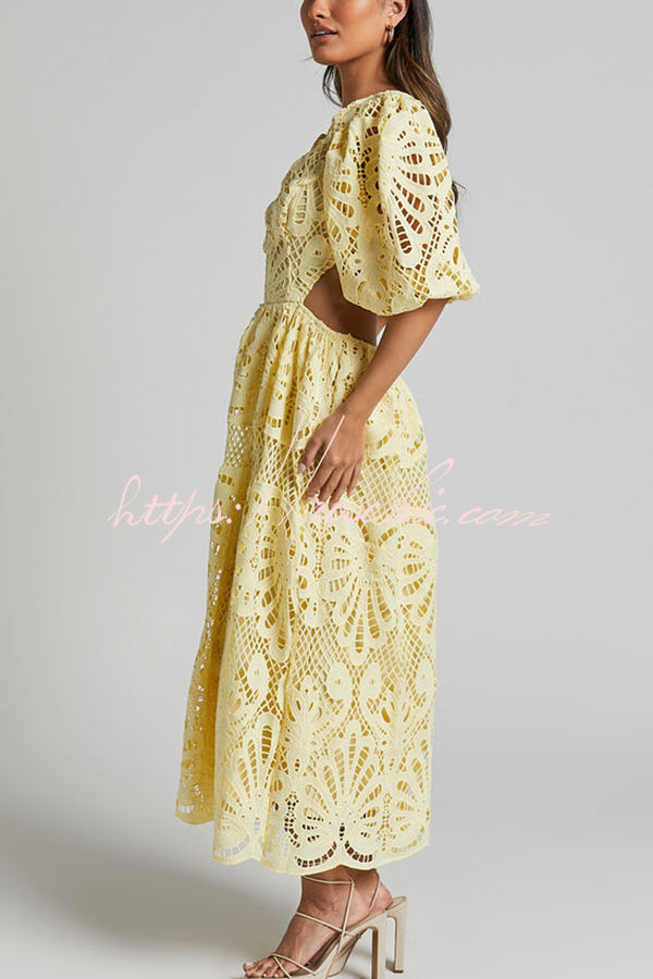 Color V Neck Hollow Lace Waistless Maxi Dress