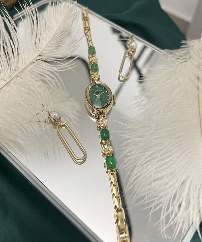 Green Alloy Zircon Tempere Glass Watches