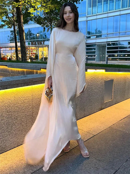 Autumn Loose Shiny Maxi Dress ’s Butterfly Batwing Long Sleeve Muslim Clothes Party Dress Female Long Dress New