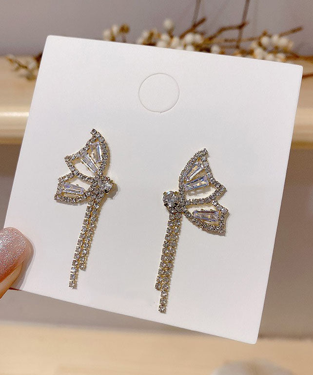 Gold Copper Zircon Crystal Butterfly Drop Earrings