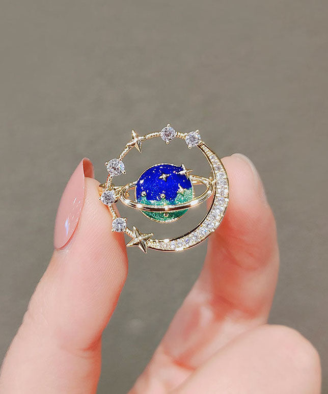 Blue Alloy Zircon Planet Brooches