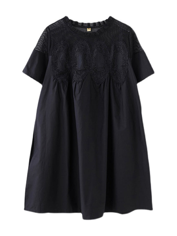 Original Lace Split-side Short Sleeve A-line Mini Dress