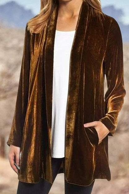 Gold Velvet Color Cardigan Blazer