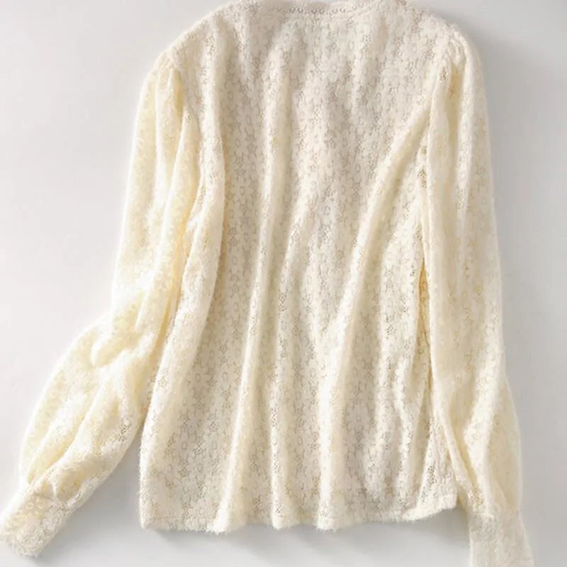Woman Spring Autumn Style Lace Blouses Tops Lady Long Lantern Sleeve Stand Collar Blusas Tops Sp1529