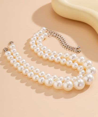 White Double Layered Pearl Detachable Collar Necklace