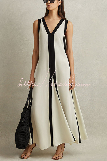 Piano Keys Reversible Style Colorblock A-line Maxi Dress