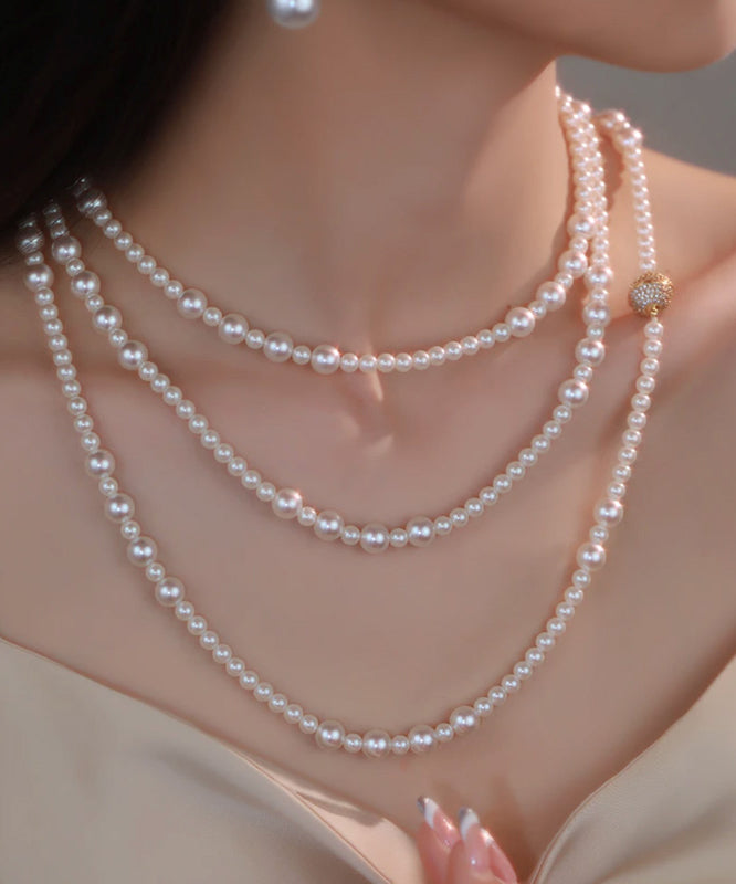 White Multilayer Pearl Gratuated Bead Necklace