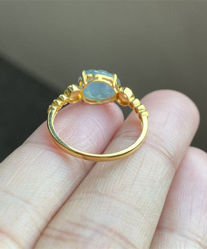 Chinese Style Blue Sterling Silver Overgild Zircon Crystal a Mythical Wild Animal Rings