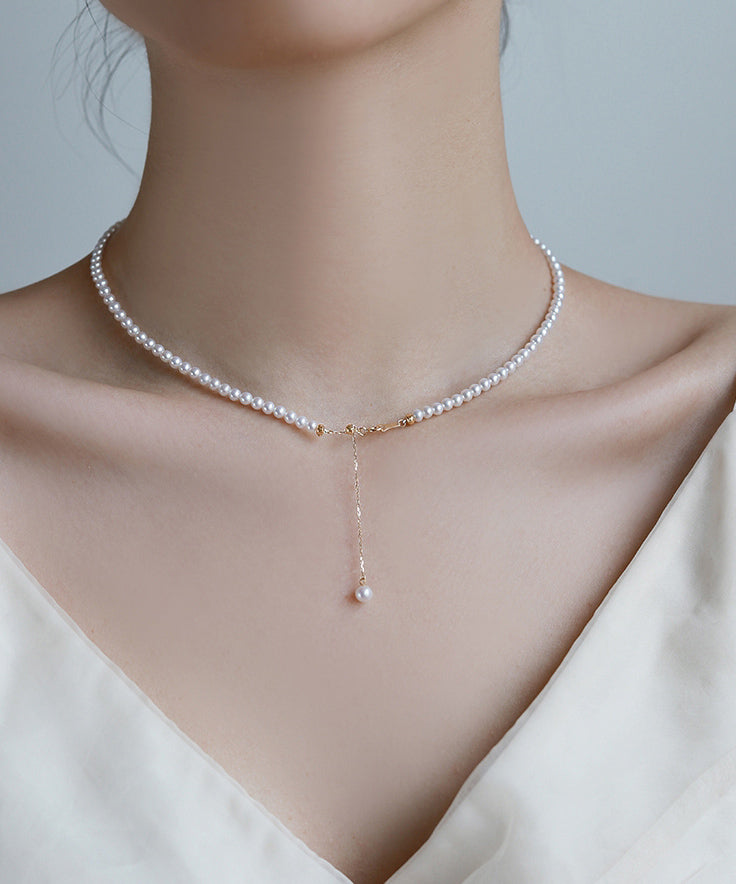 Simple White 14k Gold Pearl Pendant Necklace