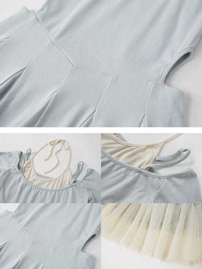 Layered Drawstring Back-open One-piece