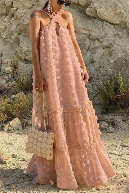 Sweet by the Sea Flower Decor Halter Maxi Dress