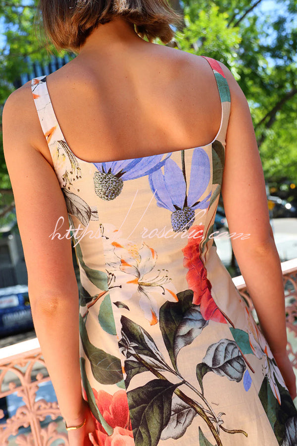 Print Sleeveless Square Neck Big Hem Maxi Dress