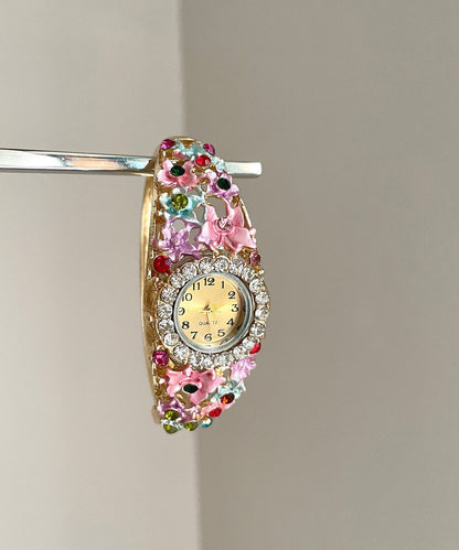 Gold Pink Alloy Zircon Cloisonne Watches