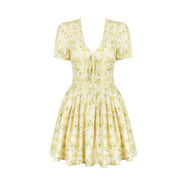 Deep V Short Sleeve Mini Dress ’s Lined Folds Patchwork Ball Gown Dress Club Party Outfit Summer
