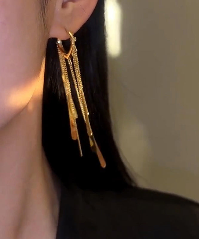 Gold Sterling Silver Alloy Tassel Drop Earrings
