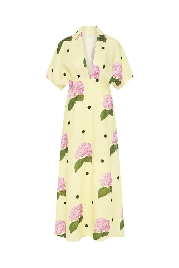 Jasmine Linen Blend Polka Dot Wide Sleeve Shirt Maxi Dress