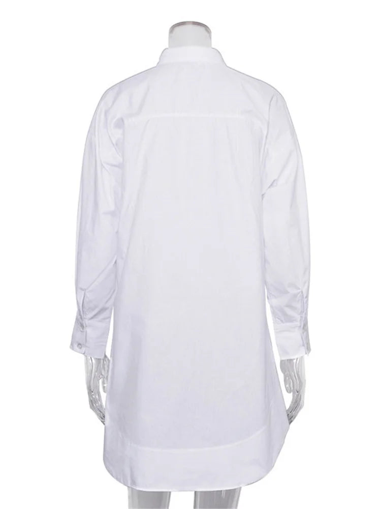 White Loose Shirts for See-through Patchwork Cardigan Coat Lapel Slim Long Sleeve Oversized Blouse Shirt