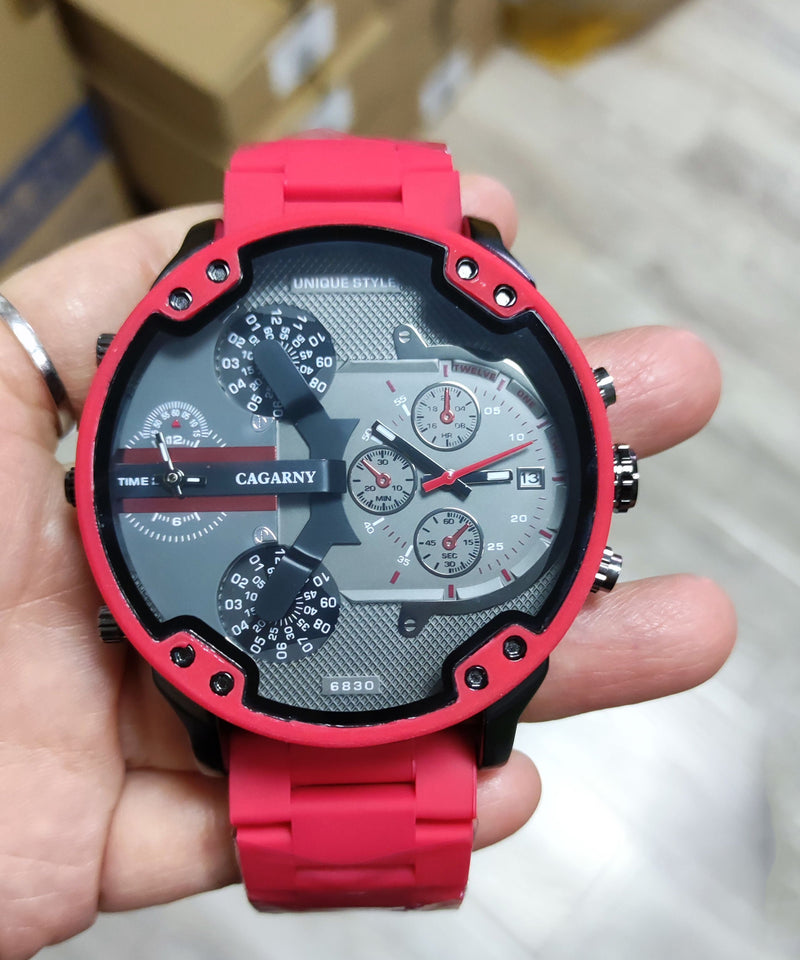 Red Alloy Quartz Movement Hollow Out Watches