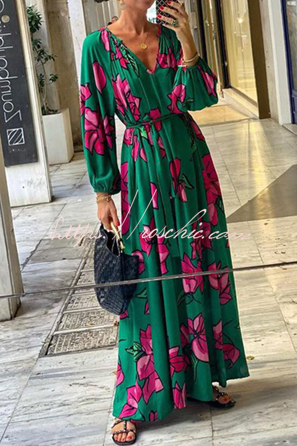 Gramercy Garden Print Pocket Belted Long Sleeve Maxi Dress