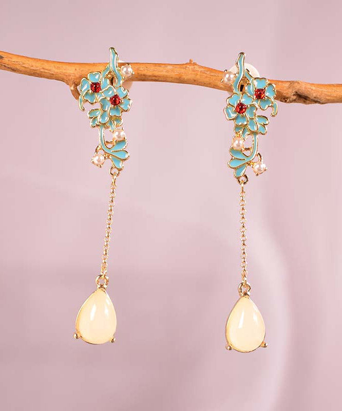 Diy Pink Alloy Oil Drip Resin Pearl Tassel Drop Earrings